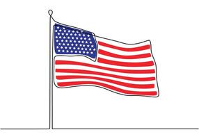 Usa flag one line drawing vector