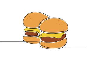 Burger one line drawing. Minimalist food and drink concept isolated on white background. vector