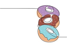 Donuts continuous line drawing. Minimalist food concept isolated on white background. vector