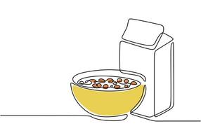 Cereal with milk one line drawing vector