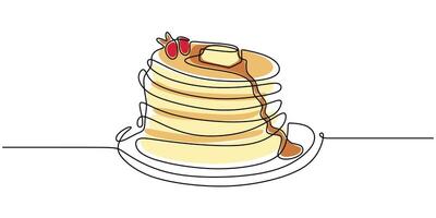Pancakes topped with cream line art vector