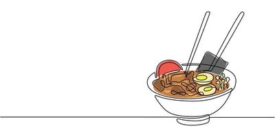 Bowl of ramen one line drawing vector