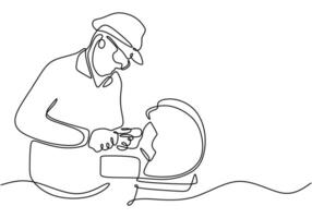 Carpenter working one line drawing vector