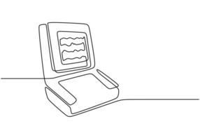 Electrocardiogram called ECG Machine Line Art. Continuous line drawing of an EKG device for healthcare themes. vector