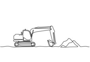 Mining excavator vehicle one line drawing vector