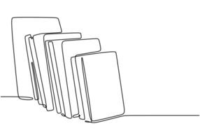 Row of stacked books line art vector