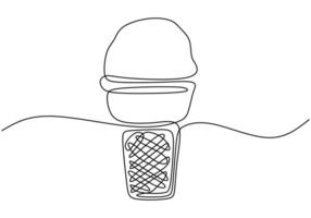 Ice cream cone illustrated in continuous line drawing. Minimalist design for food and drink concepts. vector