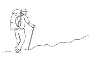 Hiker with Backpack Line Illustration vector