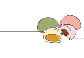 Traditional Mochi One Line Drawing for Minimalist Food Concept vector