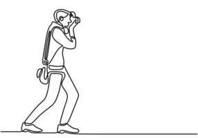 Journalist photographer with camera one line art vector