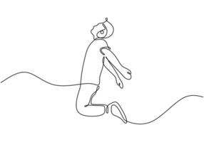 Athletic man jumping continuous line art vector