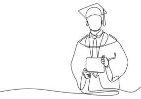 Man in graduation robe line art vector