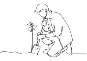 Man planting with shovel line art vector