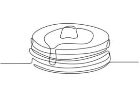 Pancake stack continuous line drawing. Minimalist breakfast food concept isolated on white. vector