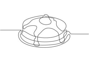 Pancake stack continuous line drawing. Minimalist food concept isolated on white background. vector