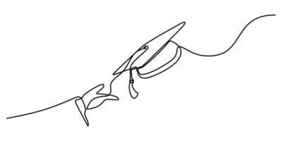 Tossing graduation cap one line drawing vector
