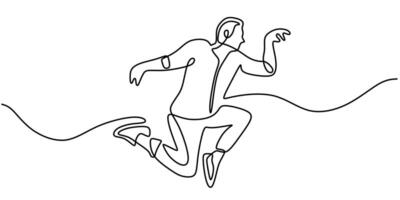 Man in mid-jump continuous line drawing vector