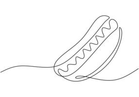 Hot dog continuous line drawing. Minimalist food and drink concept isolated on white. vector