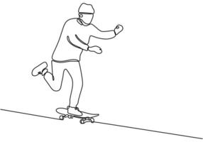 Skateboard Gliding One Line Drawing for Thrill Sport Activity vector
