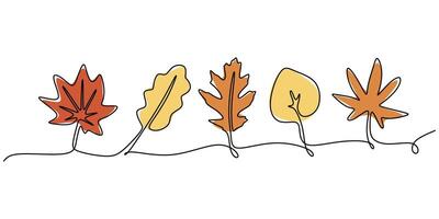 Autumn leaf decoration in one line drawing. Nature symbols for the season. vector