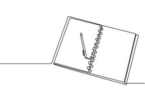 Notebook with open pages in continuous line drawing. Creativity and note taking in education concept. vector