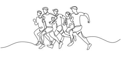 People running together one line drawing vector