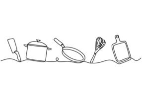 Continuous line drawing of kitchen appliances. Design for food and kitchen concepts. vector