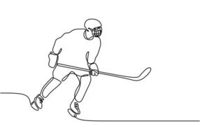 Hockey player in continuous line drawing. Teamwork and action in hockey concept. vector