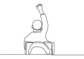 Student raising his hand in class in continuous line drawing. Engagement and participation in discussions in education concept. vector