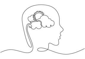 Head with sun and cloud line art vector