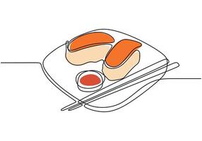 Two sushi rolls line art vector