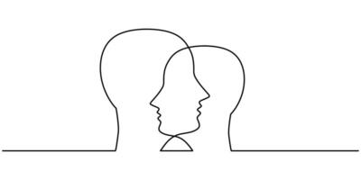 Two intersecting heads one line drawing vector