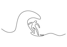 Man Surfing on Beach Line Art vector