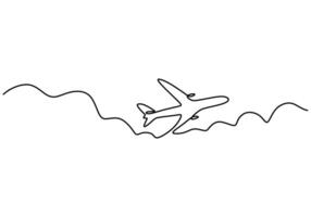 Minimalist airplane continuous line vector