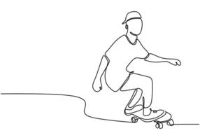 Skateboard Gliding One Line Drawing for Balance and Skill Concept vector