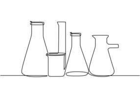 Erlenmeyer flask in continuous line drawing. Science education concept representing chemistry tools. vector