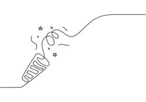 Party popper in continuous line drawing. Celebration-themed illustration on a white background. vector