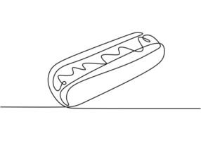 Hot dog continuous line drawing. Minimalist fast food concept isolated on white background. vector
