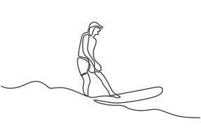 Man Surfing Minimalist Line Art vector