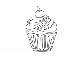 Muffin cake depicted in continuous line drawing. Minimalist illustration for food and drink concepts. vector