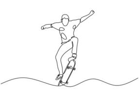 Skateboarder Doing Tricks Line Drawing vector