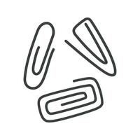 Metal or plastic paperclips set. Black clips for paper, documents, notes. Stationery for school, office. Hand drawn triangular and oval holders. Simple doodle, flat clipart isolated on white vector