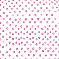 Hand drawn ink polka dot circles pink color on white. Seamless pattern vector
