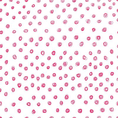Hand drawn ink polka dot circles pink color on white. Seamless pattern