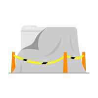 Flat illustration of web page under construction or maintenance. The webpage surrounded by safety barricades. content is not yet available, still being developed, or temporarily inaccessible vector