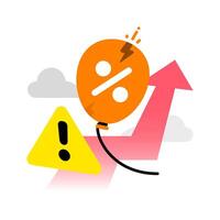 Illustration of bursting financial bubble. balloon and exclamation mark. market correction, stock crash, asset overvaluation, or economic downturn. for finance, investment, economic risk concepts vector