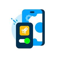 Illustration of smartphone with app icon, gear settings, toggle switch. mobile app permission settings or user privacy access control. for UI, data, mobile security, and digital consent concepts vector