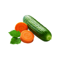 Whole cucumber and sliced carrot on transparent background png