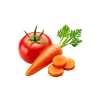 Tomato with whole and sliced carrot on transparent background png