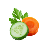 Sliced cucumber and carrot with leaf on transparent background png